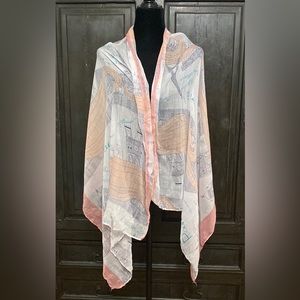 Paris design Pink & cream scarf/ wrap- one size